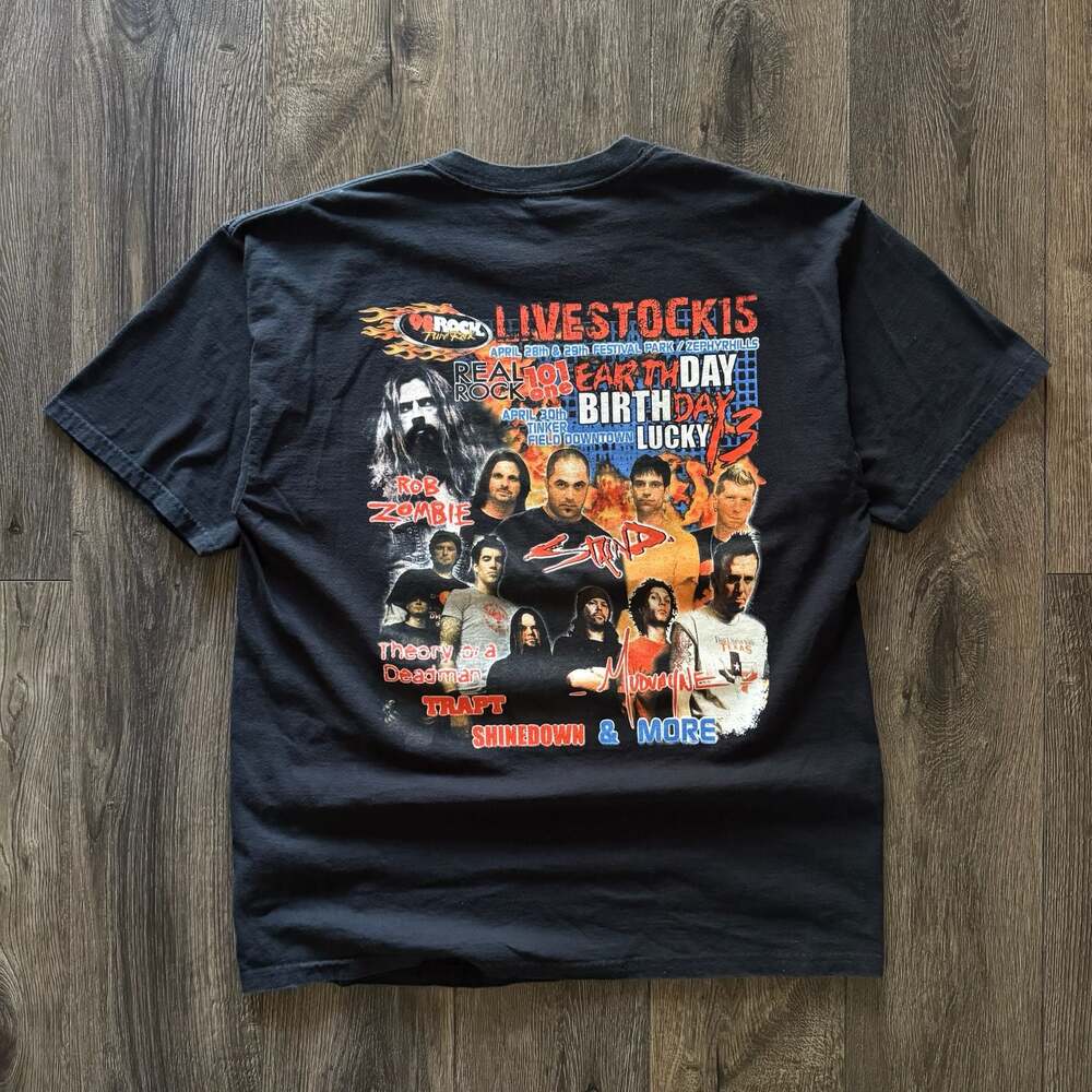 2006 98 Rock Livestock 15 Festival Tee Rob Zombie Mudvayne Shinedown Staind Trap